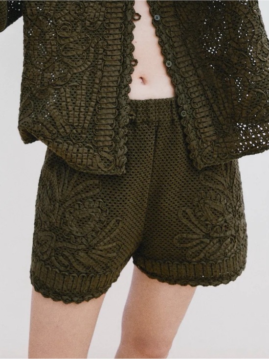 Zara Pants - Zara NWT Crochet Lace Shorts in Olive Green - Women's